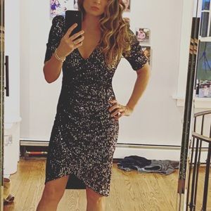 Calvin Klein Sequin Wrap V-Neck Tulip Hem Dress